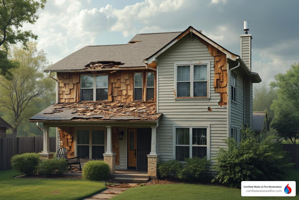 wind damage to siding on a Texas home - wind damage to siding