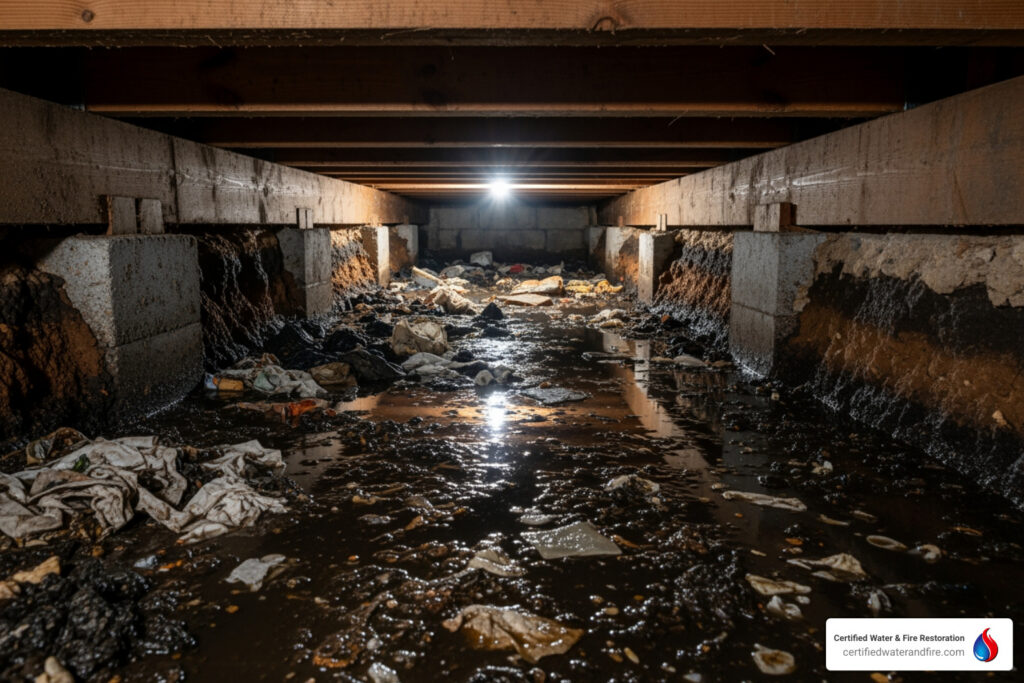 how to clean up sewage spill under house